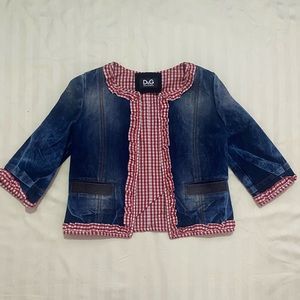 Red and White Gingham Denim Jacket
